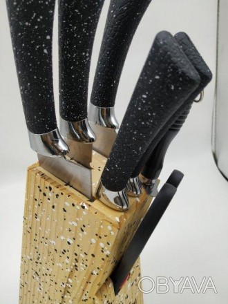 Описание Набор ножей Rainberg RB-8806 на 8 предметов с ножницами + подставка Чер. . фото 1