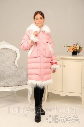 Зимняя куртка детская для девочки «Лаура», пудра. Материал: плащевка «Глория», у. . фото 1