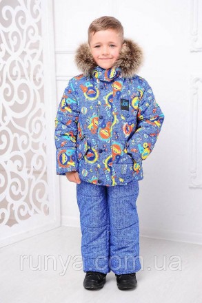 Теплый, зимний, детский комплект на мальчика. Состоит с модной курточки, с ярким. . фото 2