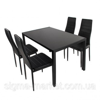 Стильний обідній стіл + 4 стільці з оббивкою. Сучасний скляний стіл з простою ко. . фото 2