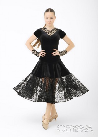 Платье рейтинговое (бейсик) с V - образным вырезом, юбка комбинированная. По низ. . фото 1