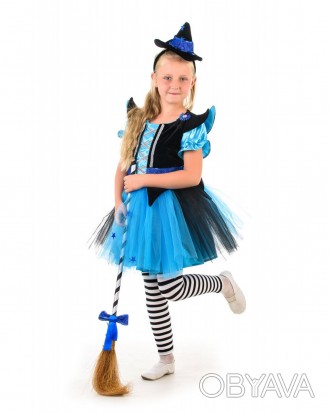 Детский карнавальный костюм Ведьмочка.
В комплекте: головной убор - шляпа, плать. . фото 1