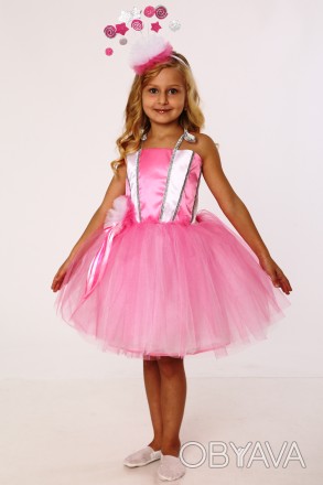 Дитячий карнавальний костюм для дівчинки «КОНФЕТА».
Основна тканина: атлас;
Оздо. . фото 1