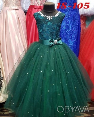 Нарядное праздничное выпускное детское платье с пышной юбкой ,украшено кружевом.. . фото 1