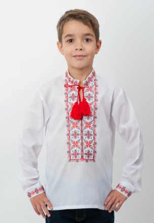 
Белая детская рубашка с вышивкой в ​​красно-коричневых тонах.
Размер: 110,116,1. . фото 2