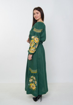 
Необычайное, длиной в пол, платье-вышиванка в насыщенном зеленом цвете.
Цветочн. . фото 3