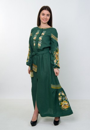 
Необычайное, длиной в пол, платье-вышиванка в насыщенном зеленом цвете.
Цветочн. . фото 2