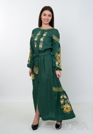 
Необычайное, длиной в пол, платье-вышиванка в насыщенном зеленом цвете.
Цветочн. . фото 1