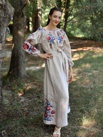 
 Довге плаття з льону. 
Оригінальний квітковий орнамент у стилі петриковського . . фото 8