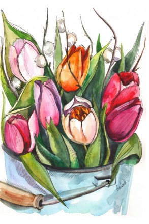 Ведро весны и свежести открытка с тюльпанами. Работа Кристины Голуб в ее авторск. . фото 2