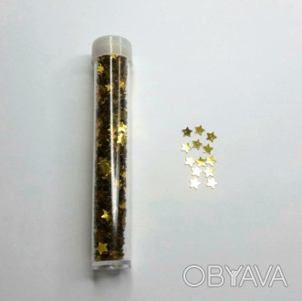 Металлизированные пайетки для ногтей "Золотые звездочки".
Размер бано. . фото 1