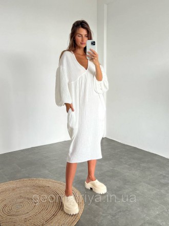 
Свободное платье белого цвета из муслина
Размер единый 42-48
Платье на параметр. . фото 3