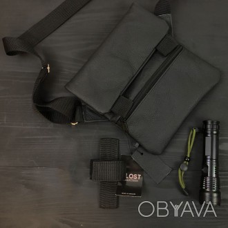 Набор 2В1. Кожаная сумка с кобурой + фонарик профессиональный FR-971 POLICE BL-X