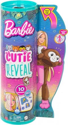 Лялька Барбі Сюрприз Джунглі у костюмі Мавпи Barbie Reveal Doll with Monkey
 
Ля. . фото 9