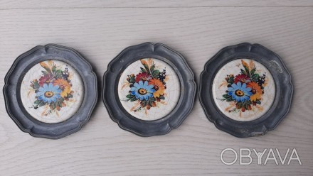 Набор металлических тарелочек Цветы 3 шт (Винтаж, Германия)