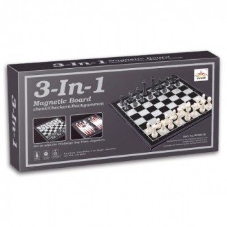 Набір "3 в 1".
У наборі є 3 гри:
	шахи,
	шашки,
	нарди.
Фігури виконані з пласти. . фото 3