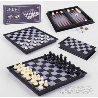 Набір "3 в 1".
У наборі є 3 гри:
	шахи,
	шашки,
	нарди.
Фігури виконані з пласти. . фото 1