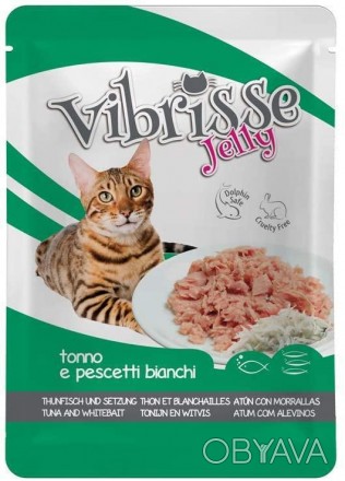 Консервований корм для дорослих котів Vibrisse Jelly в пачатих на основі тунця і. . фото 1