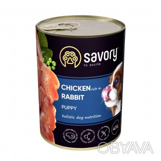 Вологий корм Сейворі Puppy Chicken&Rabbit для цуценят, курка з кроликом, 400 гПо. . фото 1