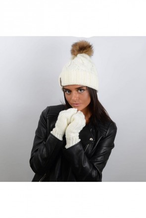 Жіночий зимовий в'язаний комплект, до складу якого входить тепла шапка і рукавич. . фото 8
