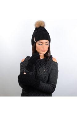 Жіночий зимовий в'язаний комплект, до складу якого входить тепла шапка і рукавич. . фото 2