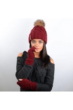 Жіночий зимовий в'язаний комплект, до складу якого входить тепла шапка і рукавич. . фото 7