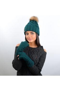 Жіночий зимовий в'язаний комплект, до складу якого входить тепла шапка і рукавич. . фото 6