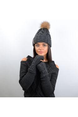 Жіночий зимовий в'язаний комплект, до складу якого входить тепла шапка і рукавич. . фото 4