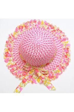 Красива літня капелюх для дівчинки з рисової соломки, прикрашена шовковою стрічк. . фото 5