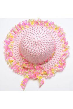 Красива літня капелюх для дівчинки з рисової соломки, прикрашена шовковою стрічк. . фото 7