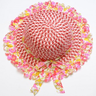 Красива літня капелюх для дівчинки з рисової соломки, прикрашена шовковою стрічк. . фото 2
