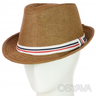 Летняя шляпа декорирована вшитой тканевой лентой по кругу изделия - смотрится не. . фото 1