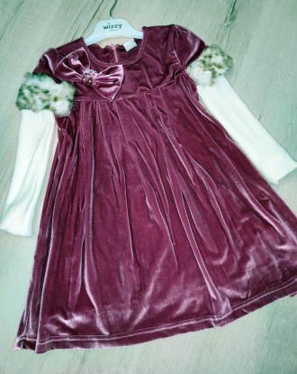 Нарядное бархатное платье для девочек с хлопковой подкладкой . Рукава вязаные , . . фото 2