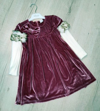 Ошатне оксамитове плаття для дівчаток з бавовняної підкладкою . Рукава в'язані ,. . фото 3