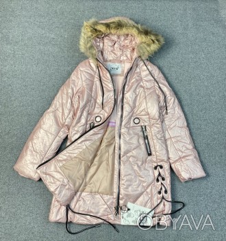 Зимове пальто на синтепоні з екошкіри. (всередині фліс). Зі знімним натуральним . . фото 1