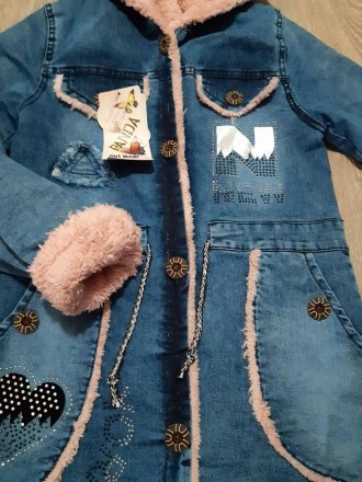 
Джинсовая демисезонная куртка на меху для девочек ,капюшон вшитый, два кармана . . фото 5