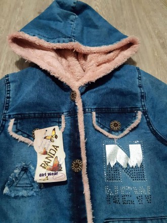 
Джинсовая демисезонная куртка на меху для девочек ,капюшон вшитый, два кармана . . фото 4