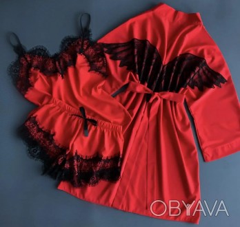  Хатній одяг комплект халат + майка + шорти 
 Виготовлений із легкої приємної до. . фото 1