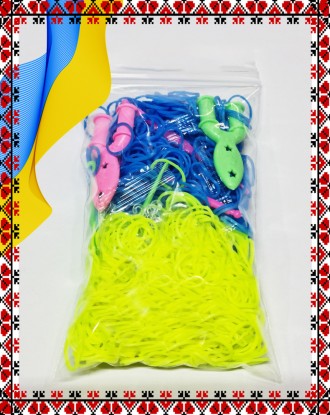 Резинки для плетения браслетов сине-желтые 1000шт с крючками
В пакете 500 желтых. . фото 3