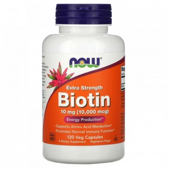 Біотин, Biotin, Now Foods, підвищена міцність, 10 мг (10000 мкг), 120 вегетаріан. . фото 2