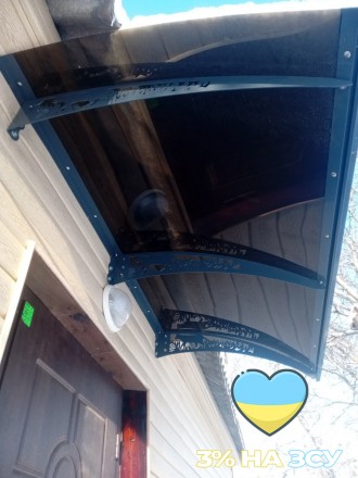 Металлический козырек/навес над дверью из монолитного поликарбоната 1,5х1 м Хайт. . фото 2
