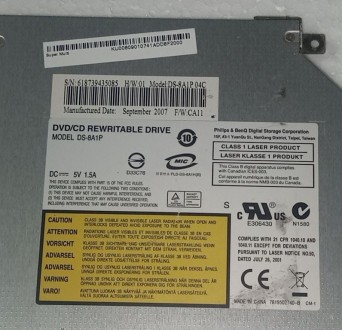 Привод DVD-RW з ноутбука Acer TravelMate 5720G Philips DS-8A1P грж5-84

Стан г. . фото 3