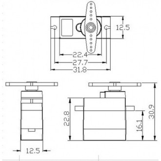 Сервопривод SG90
 
Технічні характеристики
Розмір: 23x12.2x29 мм
Зусилля на валу. . фото 3