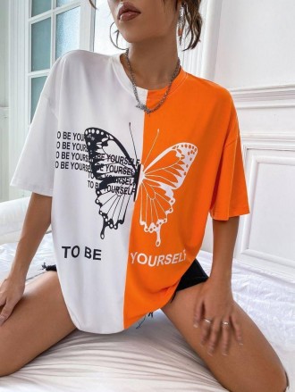 Двоколірна жіноча модна футболка
Футболка "Butterfly" має вільний крій, подовжен. . фото 10