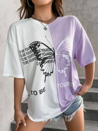 Двоколірна жіноча модна футболка
Футболка "Butterfly" має вільний крій, подовжен. . фото 8