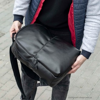 Городской рюкзак Strong из фактурной эко кожи черный на 19 литров с отделение по. . фото 7