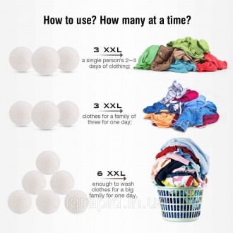 Заказ от 6штук. М'ячики для сушіння білизни Dryer Balls — Сірі. Вовняні кульки д. . фото 7