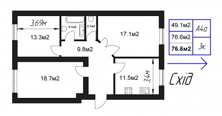 • Продається 3-кімнатна на 1му поверсі площею 76.6м² із зручною інфрас. Коломыя. фото 7
