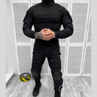 Польова форма для поліції тактичний костюм чорний сорочка убакс та штани з накол. . фото 1