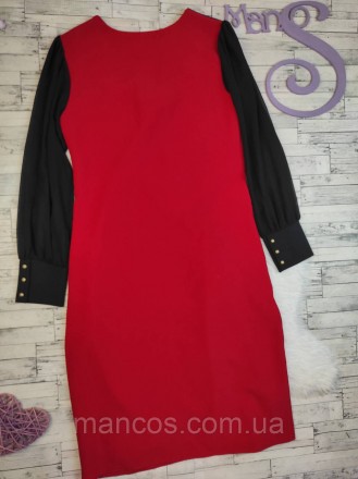 Женское платье Dea Dia красное с чёрным украшено вышивкой и стразами рукав шифон. . фото 6